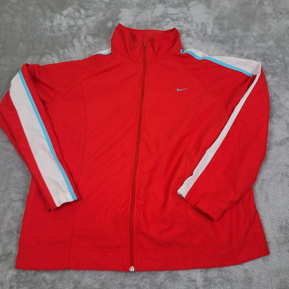 Vintage Nike Womens L 12/14 Red Track Jacket Light Weight Zip Up‎ Fitness Gym
